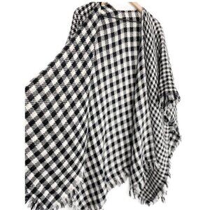 Black & White buffalo plaid herringbone Checkered Fringe Shawl  Andrée By Unit